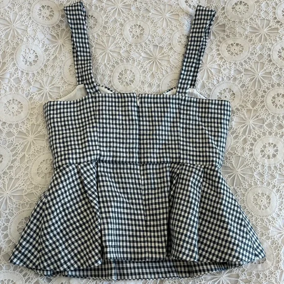 Reformation green gingham peplum bustier sleeveless tank top - Picture 2 of 12